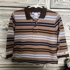 Janie and Jack boys shirt 18-24 months brown blue stripes 2 button collar